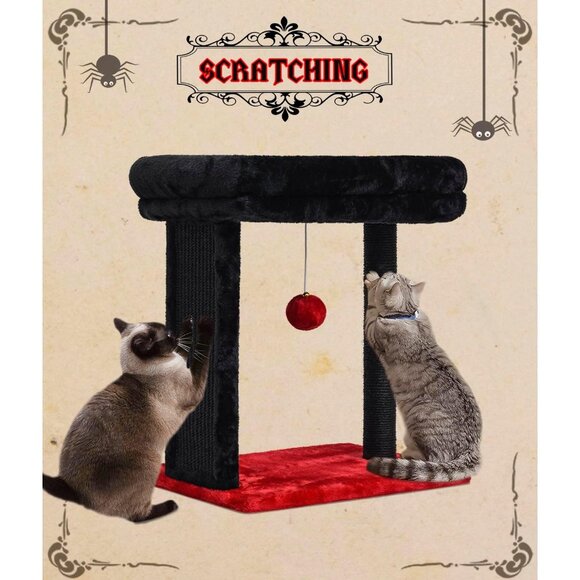 New Small Gothic Cat Tree with Scratching Post, Perch & Dangling Balls for Cats - Picture 4 of 8